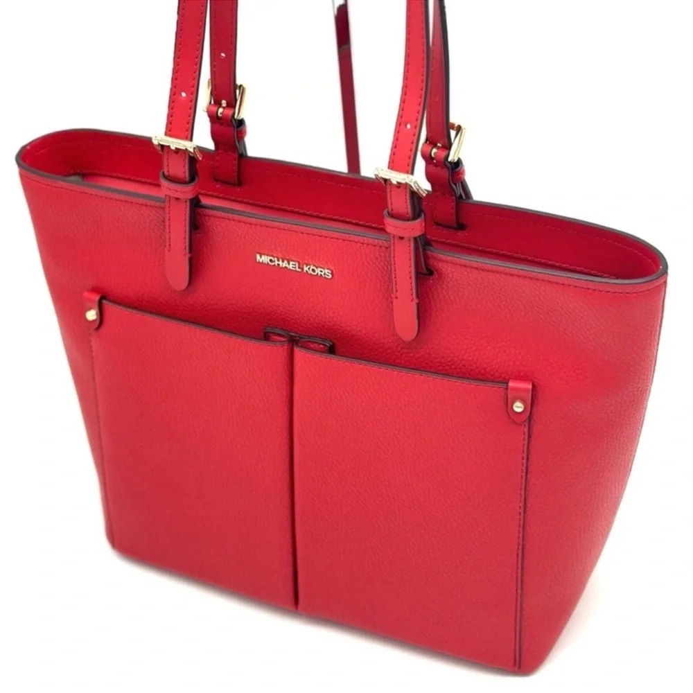 Michael Kors Jet Set Medium Pocket Tote Bag Red - Picture 7 of 10